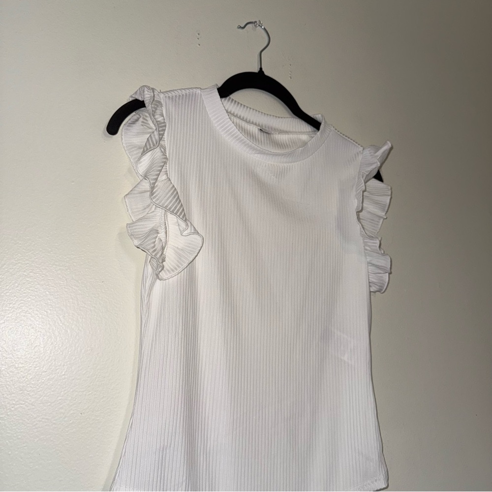 White Ruffled Bodysuit Top - Picture 3 of 12
